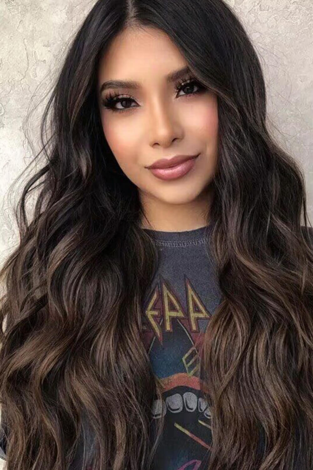 Peluca larga con ondas color brown ocuro
