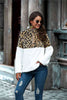 Leopard Color Block Half-Zip Collar Teddy Sweatshirt
